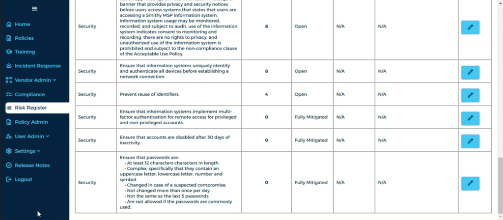 compliance risk register